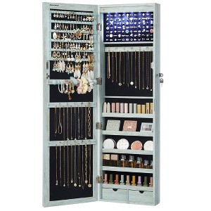 SONGMICS 6 LEDs Mirror Jewelry Cabinet, 47.2-Inch Tall Wall/Door Mounted Jewelry Armoire Organizer - 1 of 4