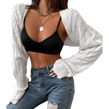 Women's Long Sleeve Open Front Knit Crop Cardigan Sweater