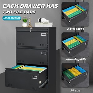 Filing Cabinet Lateral File Cabinet 3 Drawer, Blcak Locking Metal File Cabinets Three Drawer,with Lock Drawers for Home Office/Legal/Letter/A4/F4 - 1 of 1