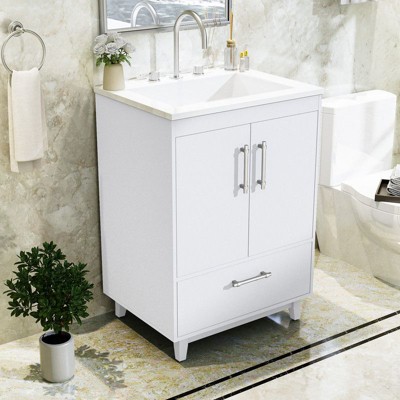 Hyleory 25" Modern Bathroom Vanity With Ceramic Basin, Undermount Sink Cabinet, Free Standing Storage Cabinet With Sink Combo Set