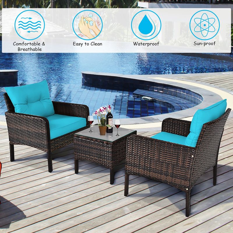 Costway 3PCS  Patio Rattan Conversation Set Cushioned Sofa Chair for Garden, 4 of 13