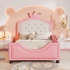 Twin Size PU Leather Upholstered Daybed for Kids, Crown Headboard with Button Tufting, Low to Ground Design, Bed with Wood Frame-Baofuwish - 3 of 4