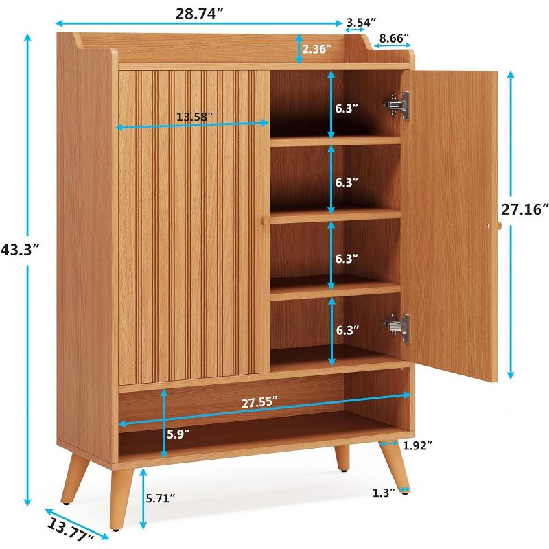 Tribesigns Shoe Cabinet with Doors, Shoe Storage Cabinet with Adjustable Shelves and Open Shelf, Wooden Shoe Organizer for Entryway, Hallway, 3 of 11