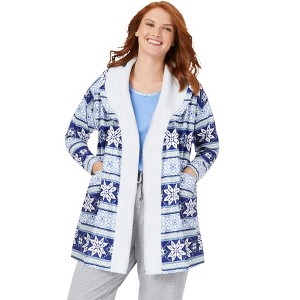 Dreams & Co. Plus Size High Pile Fleece Lined Collar Microfleece Bed Jacket - 1 of 3