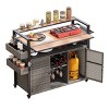 Gulches 52.8"W Wicker Outdoor Grill Cart - Rolling Kitchen Island with Storage Cabinet, Grey - 2 of 4