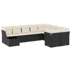 vidaXL Patio Sofa Set with Cushions Outdoor Furniture 10 Piece Poly Rattan - Black and Cream - 1 of 4