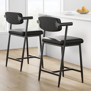 2-Piece Counter-Height Bar Stools Set with Arms - 400lb Capacity, H-Base, Thick Padded Seats & Backs, Waterproof - 1 of 4
