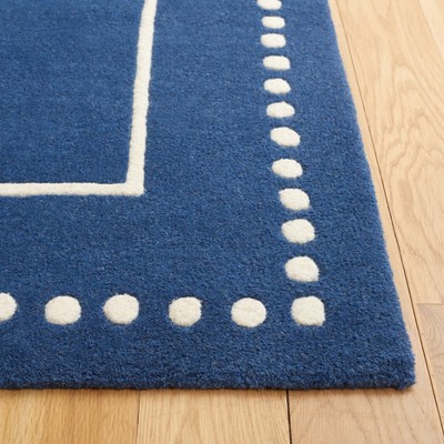 Handmade Navy Blue and Ivory Tufted Wool Area Rug 2'3" x 21'