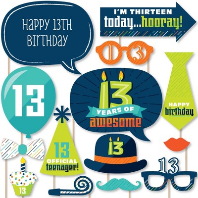 Big Dot of Happiness Boy 13th Birthday - Official Teenager Birthday Party Photo Booth Props Kit - 20 Count