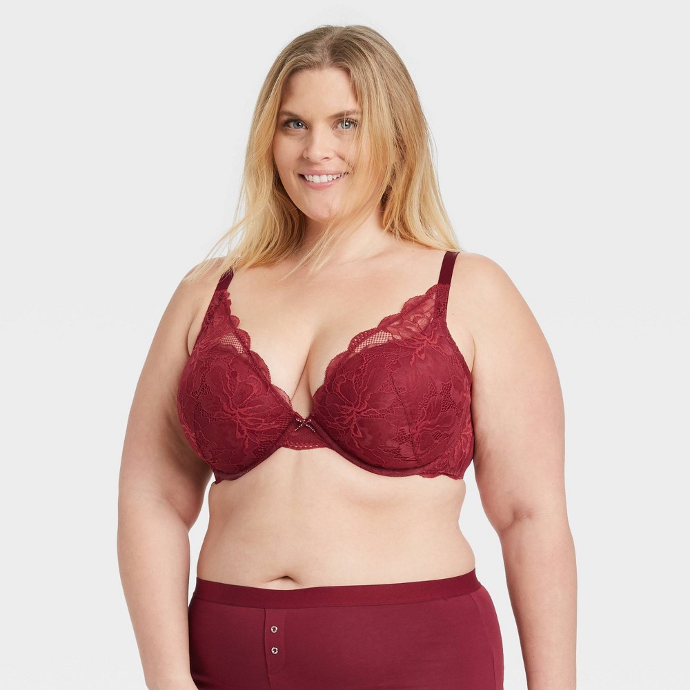 Women's Plus Size Sublime Lace Plunge Push-Up Bra - Auden Berry 46DD, Pink