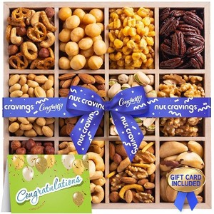 Nut Cravings Gift Basket, Premium Nuts in Wooden Tray, Healthy Kosher Snack Tray (12 Assortments) - 1 of 4
