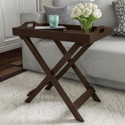 Hastings Home Folding Side Table With Removable Tray Top - Brown