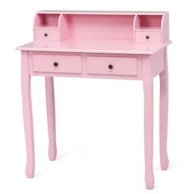 Costway Writing Desk Mission White Home Office Computer Desk 4 Drawer White\Black\Pink
