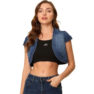 INSPIRE CHIC Women's Casual Cap Sleeve Open Front Crop Denim Shrugs - 1 of 4