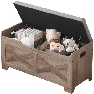 Storage Chest, Storage Bench with Safety Hinge, Farmhouse Style Wooden Toy Chest, Lift Top Storage Trunk - 1 of 4