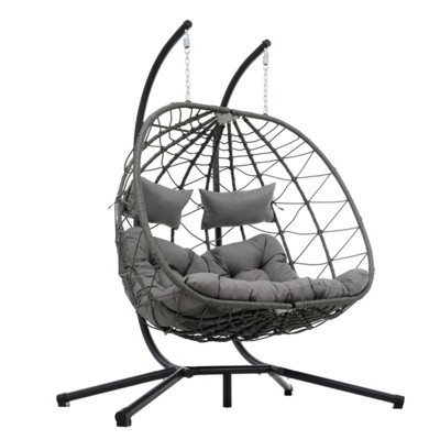 GlasFlength Patio Seating Sets Steel, Garden,Balcony and Outdoor Hanging Egg Chair With Iron Frame, Black, 58.2"*37"*74.8"