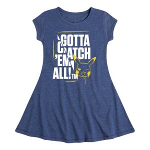 Girls' - Pokémon - Gotta Catch Em All Pikachu Logo Fit & Flair Cap Sleeve Dress - 1 of 3