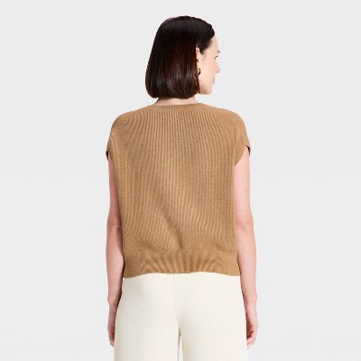Women Crewneck Cap Sleeve Button-Front Sweater Vest – A New Day