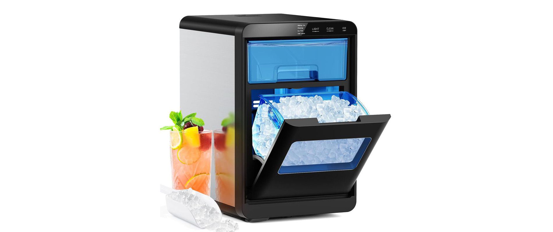 Countertop Nugget Ice Maker, 44 lbs/24H Pebble Ice Machine with Scoop and Removable Basket, Sonic-Style Crushed Ice for Home, Kitchen, Office