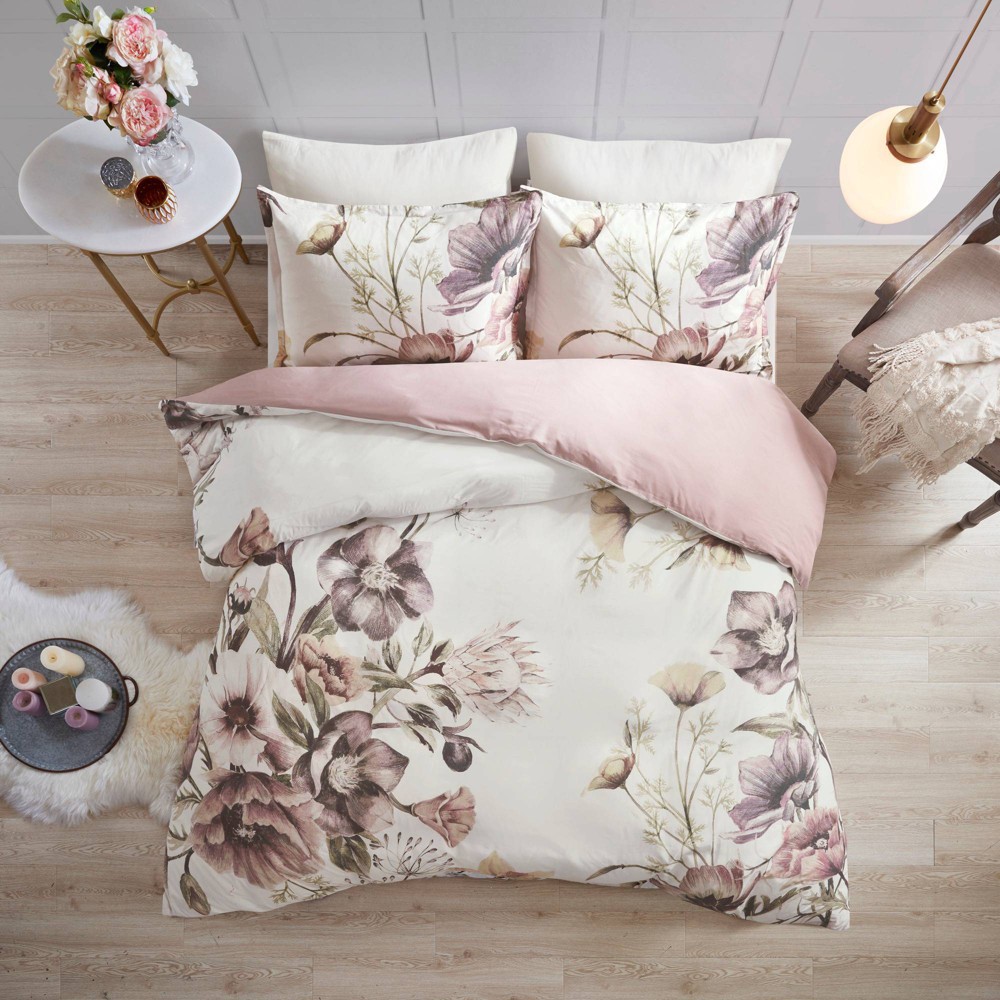 Photos - Bed Linen 3pc Full/Queen Maddy Cotton Printed Duvet Cover Set Blush - Madison Park