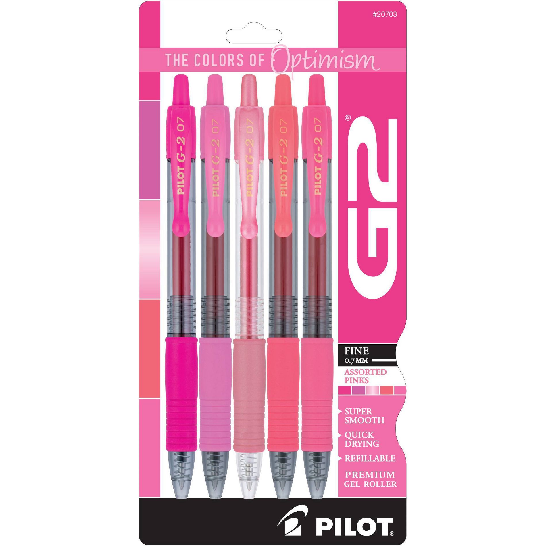 Pilot 5pk G2 Boost Gel Pens Fine Point 0.7mm Assorted Pink Ink