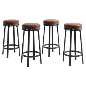 Swivel Bar Stools Set of 4 - 30 Inch Counter Height, Upholstered PU Leather Cushion, Backless Round Design, Metal Frame, Kitchen Home Bar - 1 of 4