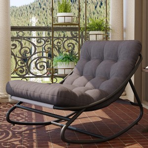 Outdoor Papasan Rocking Chair with Thick Waterproof Cushion, Heavy Duty Metal Rocker Chair,Comfy Lounge Chair for Indoor Living Room, Patio, Garden - 1 of 4