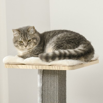 Natural Wooden Cat Tree with Sisal Scratching Posts and Cushions