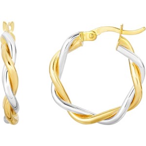 10k Two-Tone Gold 3mm Intertwined Round Hoop Earrings - 1 of 4
