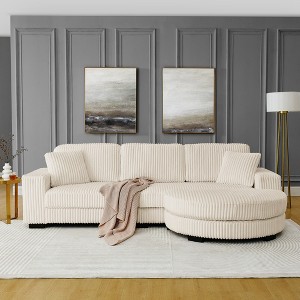 GDFStudio Lynn Modern 110.63 " Corduroy 3-Seat Sectional Sofa with Arc-shaped Ottoman and Pillows - 1 of 4