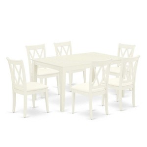 HomeStock 7-Piece Rectangle Linen White Finish Solid Wood Top Dining Table with 6-Chairs with Cross Back - 1 of 4