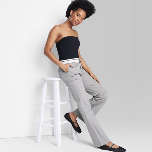 Women's Wide Leg Trousers - Wild Fable™ Gray Pinstriped 16 : Target