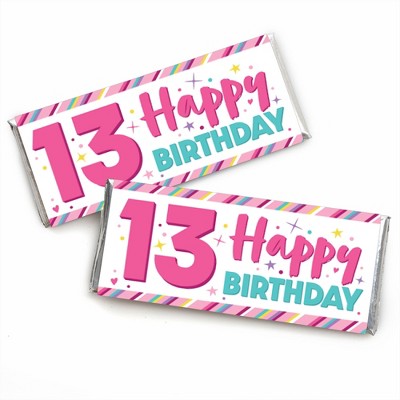 Big Dot of Happiness Girl 13th Birthday - Candy Bar Wrapper Official Teenager Birthday Party Favors - Set of 24