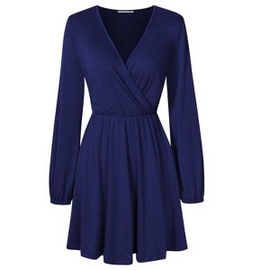 Coolmee Women's Dresses Wrap V-Neck Casual Ruffle Long Sleeve A-Line Mini Dress - 1 of 4