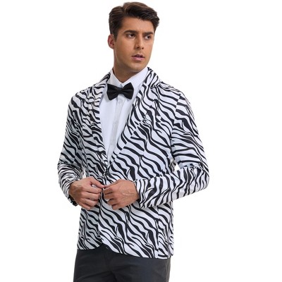 INSPIRE CHIC Men's Slim Fit Peak Lapel One Button Party Animal Printed Blazers Zebra Print Large — фото 2