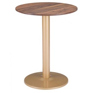 Dining Table 29.9" H – Brown & Gold, Faux Wood MDF Round Top & Powder-Coated Steel Base by Zuo Modern - 1 of 4