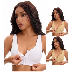 INSPIRE CHIC Women's Front Closure Adjustable Strap Wirefree Full Coverage Soft Workout Bras 3 Packs - 1 of 4