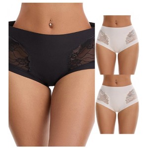 INSPIRE CHIC 3 Packs Women's High Waisted Lace Breathable Full Coverage Tummy Control Briefs Panties - 1 of 4