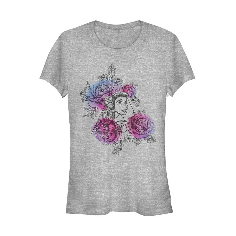 Juniors Womens Beauty and the Beast Belle Floral Triangle T-Shirt, 1 of 4