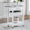 Wooakway 33.5"H Indoor Kitchen Island Trolley Serving Cart with Stainless Steel Marble Top Underneath Drawer Basket Wine Rack Lockable Casters - 2 of 4