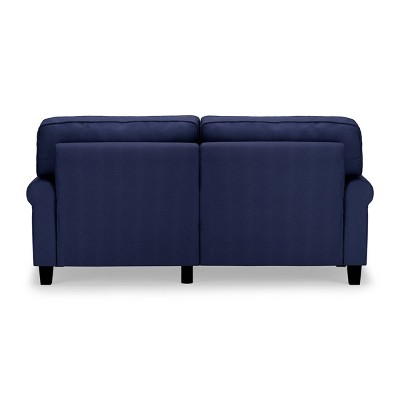 Navy Blue 73" Plush Rolled Arm Sofa with Wood Frame and Pillow Back