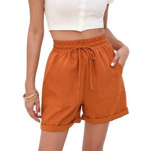 Garvee Womens High Waist Shorts with Deep Pocket Drawstring Linen Texture Casual Shorts for Women Summer Athletic Shorts - 1 of 4