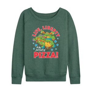 Women's - Teenage Mutant Ninja Turtles - Life Liberty Pursuit Of Pizza Lightweight French Terry Wide Neck Long Sleeve Shirt - 1 of 4