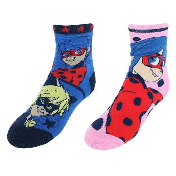Textiel Trade Girl's Disney Miraculous Ladybug Non-Slip Terrycloth Socks (2 Pack)