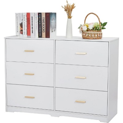Dresser for Bedroom with 6 Drawers, Modern Closet Dressers Chest of Drawers with Metal Handle, Wooden Dresser Organizer