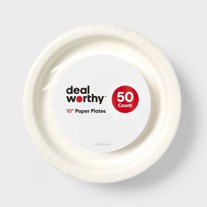 White Disposable Paper Plates 10" - 50ct - Dealworthy™ - 1 of 3