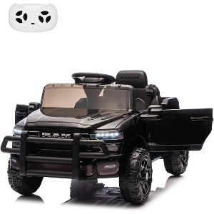 coucheta Kids Ride On Cars, Licensed RAM 12V Electric Ride On Truck Car, Electric Pickup Car for Toddlers, Spring Suspension, LED Lights, Music - 1 of 4