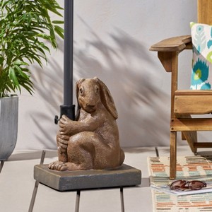 Okak Novetly Umbrella Stand with Rabbit Decoration, Patio Umbrella Base with Adjustable Knob, Outdoor Umbrella Stand for Garden, Light Brown - 1 of 4
