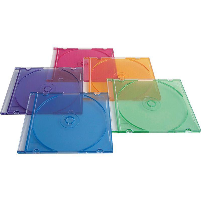 Verbatim CD/DVD Color Slim Jewel Cases, Assorted - 50pk - Jewel Case - Book Fold - Plastic - Blue, Green, Yellow, Purple, Pink - 1 CD/DVD""", 2 of 5