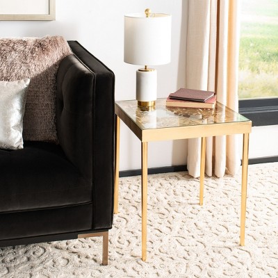 Leilani Gold Leaf Square Glass Top Palm Leaf Side Table